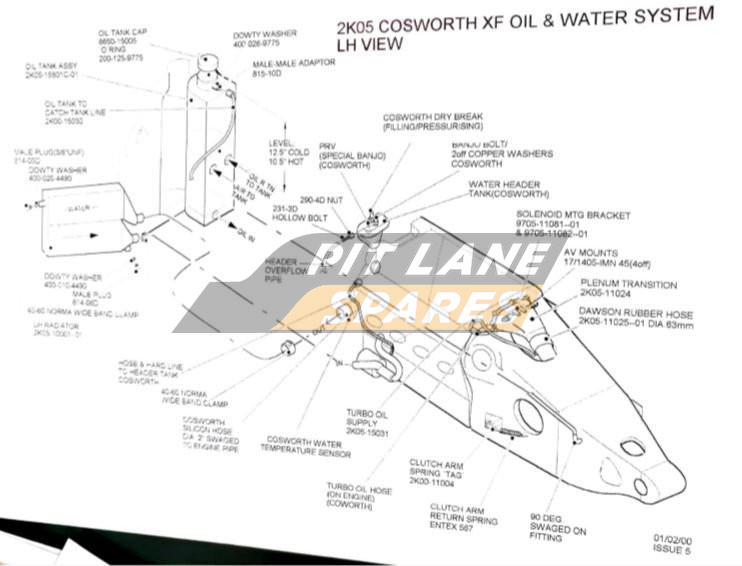 COSWORTH XF OIL AND WATER SYSTEM LH VIEW Diagram